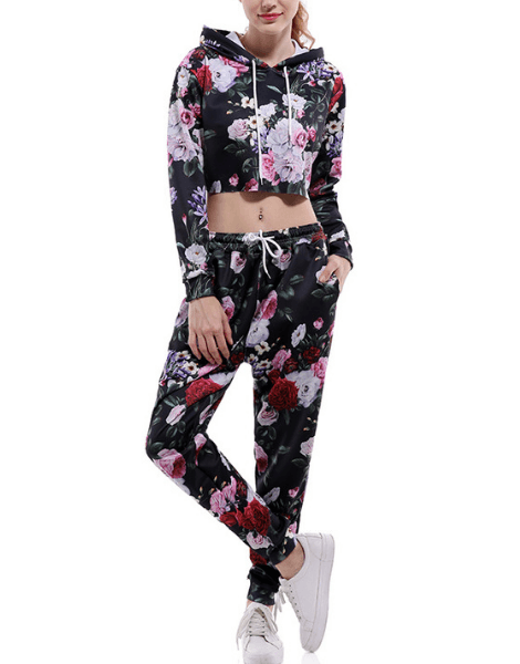 Black stylish printed summer gym track suit for women soft n comfortable